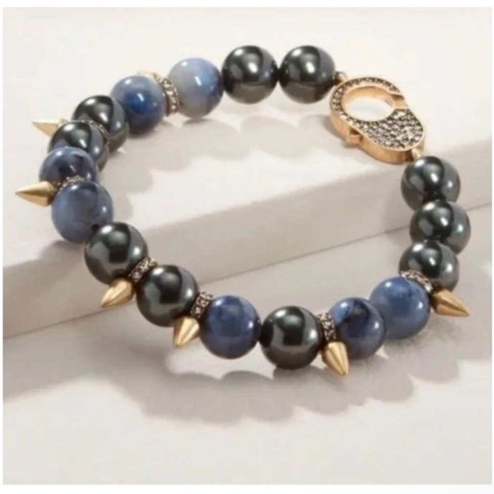 New Stella & Dot Renegade Beaded Stretch Bracelet Black/Blue